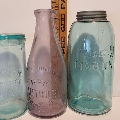 Lot 222 A: Rare Clocker Sanitary Jar, Arthur Ogdens Pink Quart and Large Red Key Mason Jar