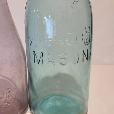 Lot 222 A: Rare Clocker Sanitary Jar, Arthur Ogdens Pink Quart and Large Red Key Mason Jar