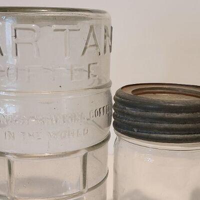 Lot 215: Tartan Coffee Jar, Gayner Mason, Improved Jar, and Roeshman/Coffey AC Soda Bottle