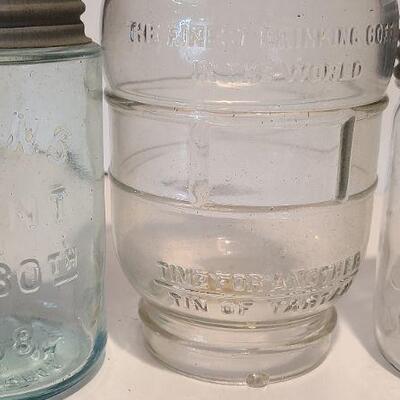 Lot 215: Tartan Coffee Jar, Gayner Mason, Improved Jar, and Roeshman/Coffey AC Soda Bottle