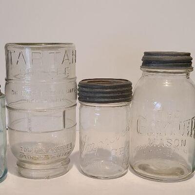 Lot 215: Tartan Coffee Jar, Gayner Mason, Improved Jar, and Roeshman/Coffey AC Soda Bottle