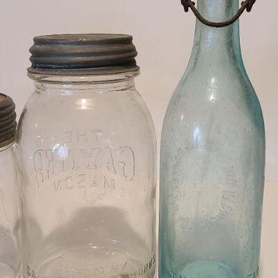 Lot 215: Tartan Coffee Jar, Gayner Mason, Improved Jar, and Roeshman/Coffey AC Soda Bottle