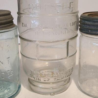 Lot 215: Tartan Coffee Jar, Gayner Mason, Improved Jar, and Roeshman/Coffey AC Soda Bottle