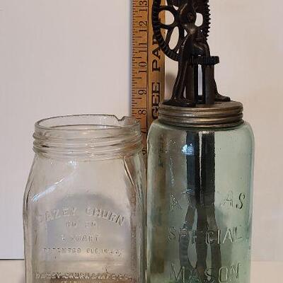 Lot 210: Daisy Churn # 20 Jar and Hoyt Egg Beater Jar