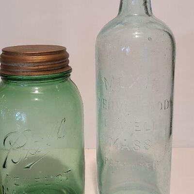 Lot 209: Rare Green Ball Mason/ Moxie Nerve Food Lowell Mass, Gusenheit Bottle and More. 