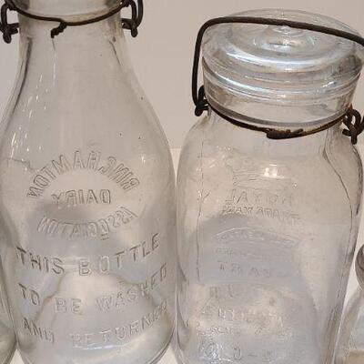 Lot 199: Unique Dairy Bottles and Mason Jar (Jefferson Co/ Binghampton Dairy)