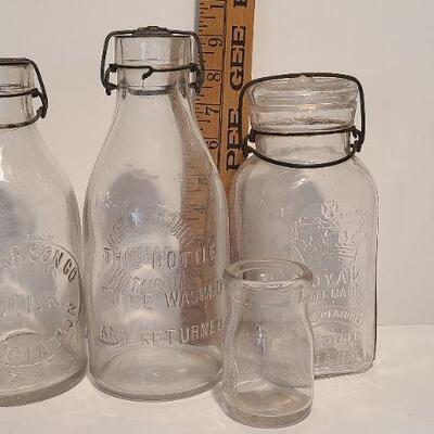 Lot 199: Unique Dairy Bottles and Mason Jar (Jefferson Co/ Binghampton Dairy)