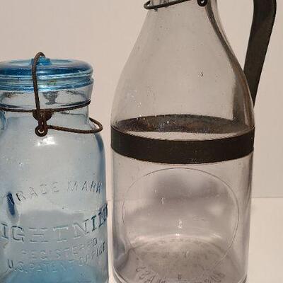 Lot 191: Rare Cornflower Blue Lightning Mason/ AG Smalley Milk Jug Rare