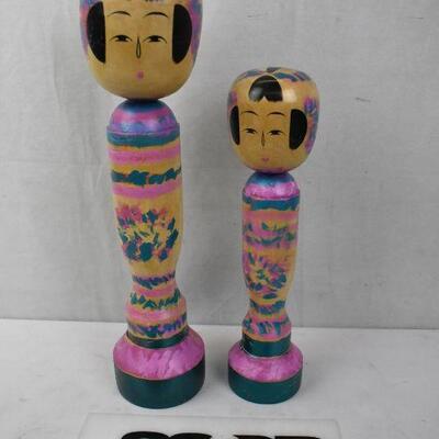 2 Japanese Hand Painted Pillar Statues
