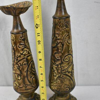 3 Brown Metal Topiary Stands: One 18