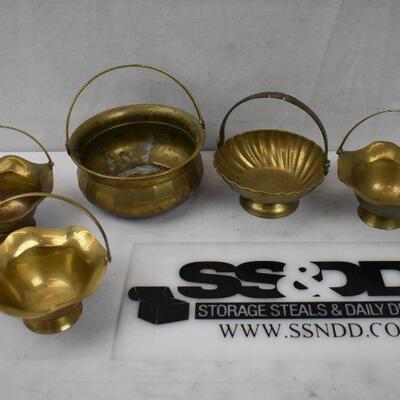 5 pc Copper Bowls, with basket style handles
