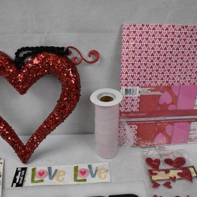 Valentine Theme Lot: Paper, Sequin Decor, Tulle, & STICKERS