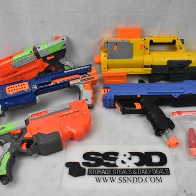 Misc Nerf Toys: 5 Guns & small bag of darts