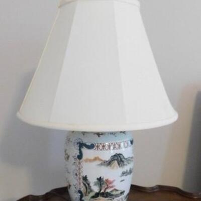 Vintage Chinoiserie Heavy Ceramic Ginger Jar Table Lamp with Shade 24