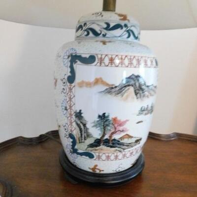 Vintage Chinoiserie Heavy Ceramic Ginger Jar Table Lamp with Shade 24