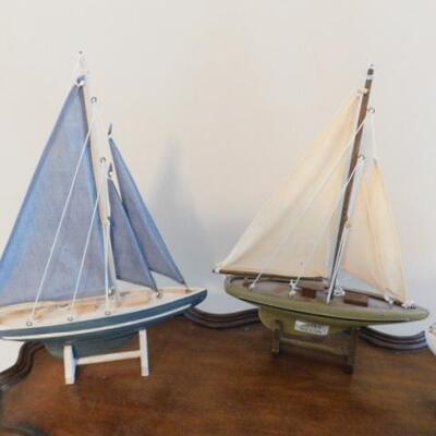 Set of Three Wood Sail Boat Models Various Shapes and Colors  14