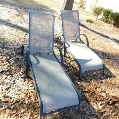 Pair of Metal Frame Mesh Fabric Lounge Chairs