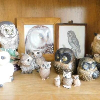 Collection of Ceramic and Other Owl Figurines and Art