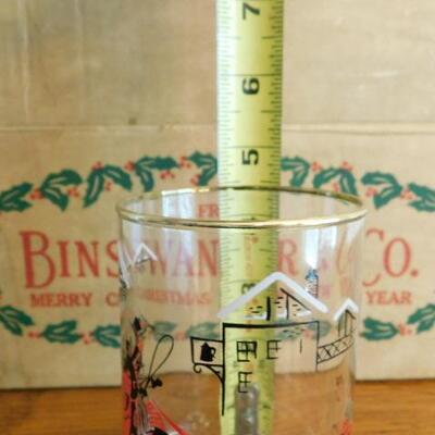 Mid Century Binswanger & Co Collector Christmas Holiday Drinking Glasses with Original Box 6pcs