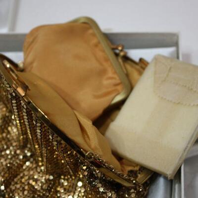 Whiting & Davis gold mesh evening bag, original box