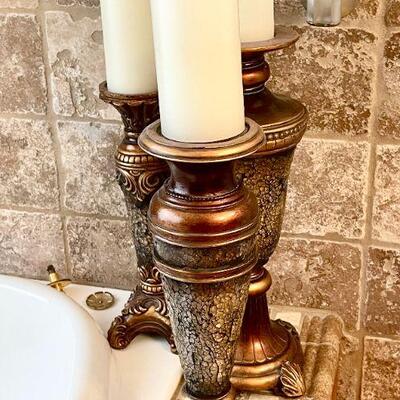 LOT 91  GROUP OF 3 DECORATIVE CANDLE HOLDERS RENAISSANCE STYLE 