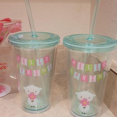 Lot 13: All NEW Lolita Martini Glasses, (2) Coffee Travel Cups & (2) Tumblers with Lids and Straws 