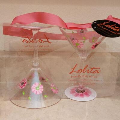 Lot 13: All NEW Lolita Martini Glasses, (2) Coffee Travel Cups & (2) Tumblers with Lids and Straws 