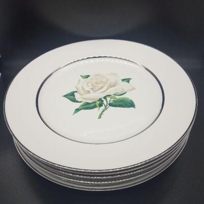 Lot 11 - Set of 6 Embassy China White Rose Dinner Plates