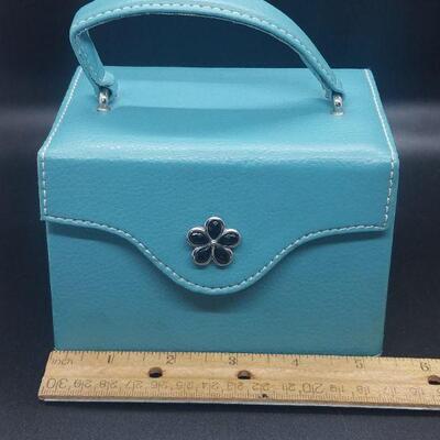 Lot 15 - Blue Leatherette Purse Jewelry Box