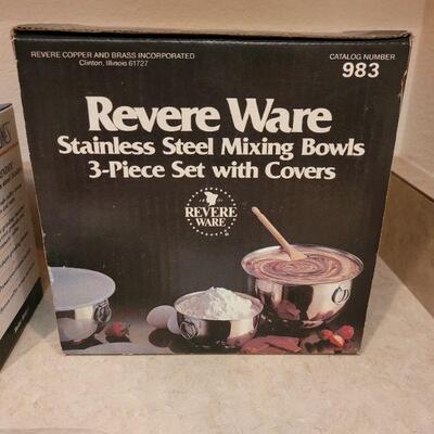 Lot 40:  NEW Revere Ware Mixing Bowl Set, Grinder and Hand Mixer