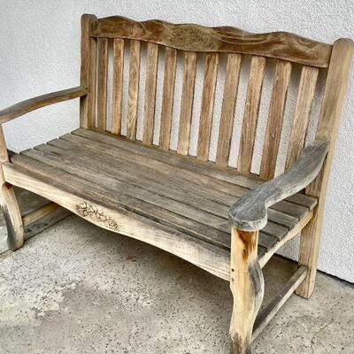 LOT 99  WEATHERED WOOD SLAT BENCH 