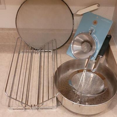 Lot 57: Roasting Rack, Funnel Strainers and Grease Catcher