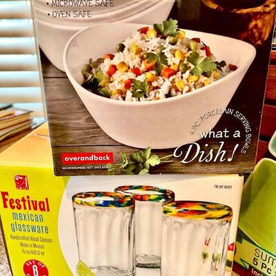LOT 106  COLORFUL DISH SETS & GLASSES STILL IN ORIGINAL BOXES 