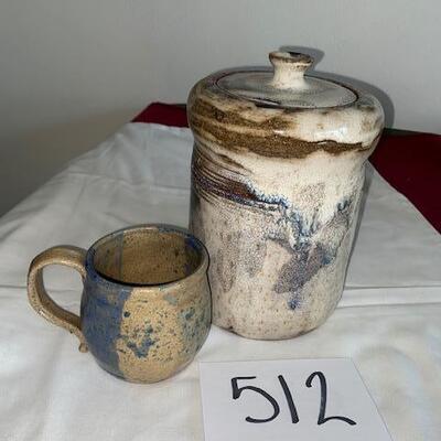 Lot 512 - Stoneware pot with lid and mug