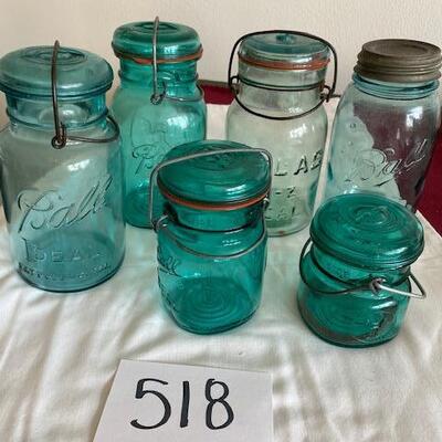 Lot 518 - Vintage Blue Canning Jars