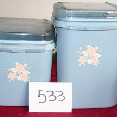 Lot 533 - Tupperware Canisters, blue with flowers