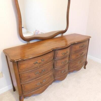 Solid Wood Walnut Nine Drawer Stretch Dresser with Mirror  65