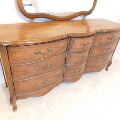 Solid Wood Walnut Nine Drawer Stretch Dresser with Mirror  65