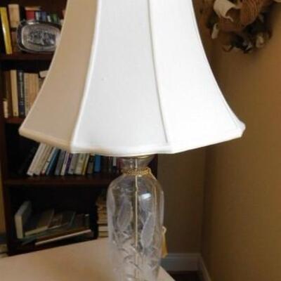 Beautiful Clear Etched Glass Post Lamp on Brass Base with Shade 32
