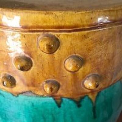 Asian Glazed Turquoise & Gold Color Stool with Lion Motif - SKU B31