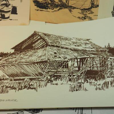 Lot 70, Prints and drawings by Local Los Gatos Artist Bob Newick Unframed on art papers.