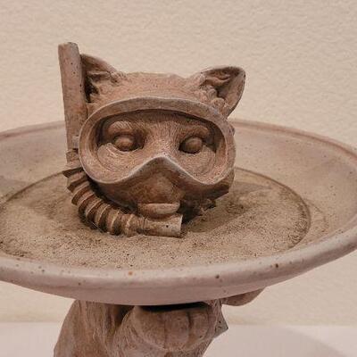 Lot 68: 12" Tall Outdoor Fun Cat Scuba Bird Bath