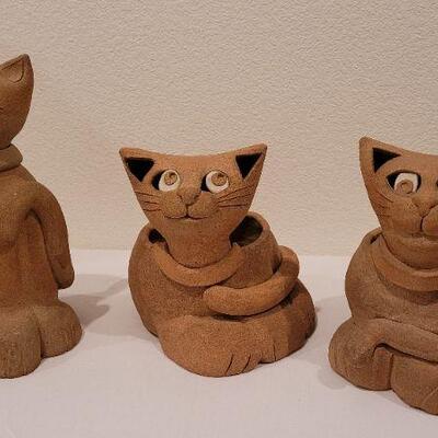 Lot 69: (3) Assorted Clay Cat Theme Garden Pots