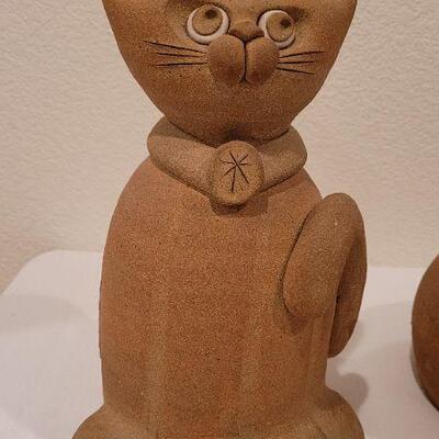 Lot 69: (3) Assorted Clay Cat Theme Garden Pots