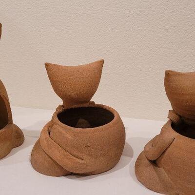 Lot 69: (3) Assorted Clay Cat Theme Garden Pots