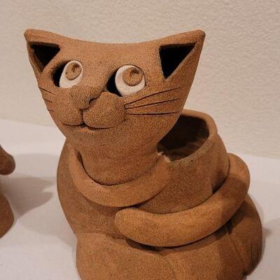 Lot 69: (3) Assorted Clay Cat Theme Garden Pots