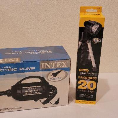 Lot 112: New Electric Pump and Like Nee STANLEY Tripod Flashlight