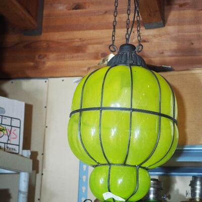 Lot 71  Huge hanging Italian green glass Hall Swag light Mid Century Vintage