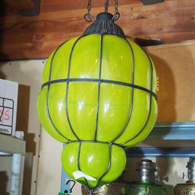 Lot 71  Huge hanging Italian green glass Hall Swag light Mid Century Vintage