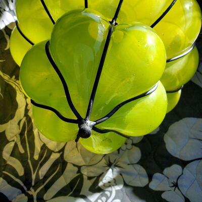 Lot 71  Huge hanging Italian green glass Hall Swag light Mid Century Vintage